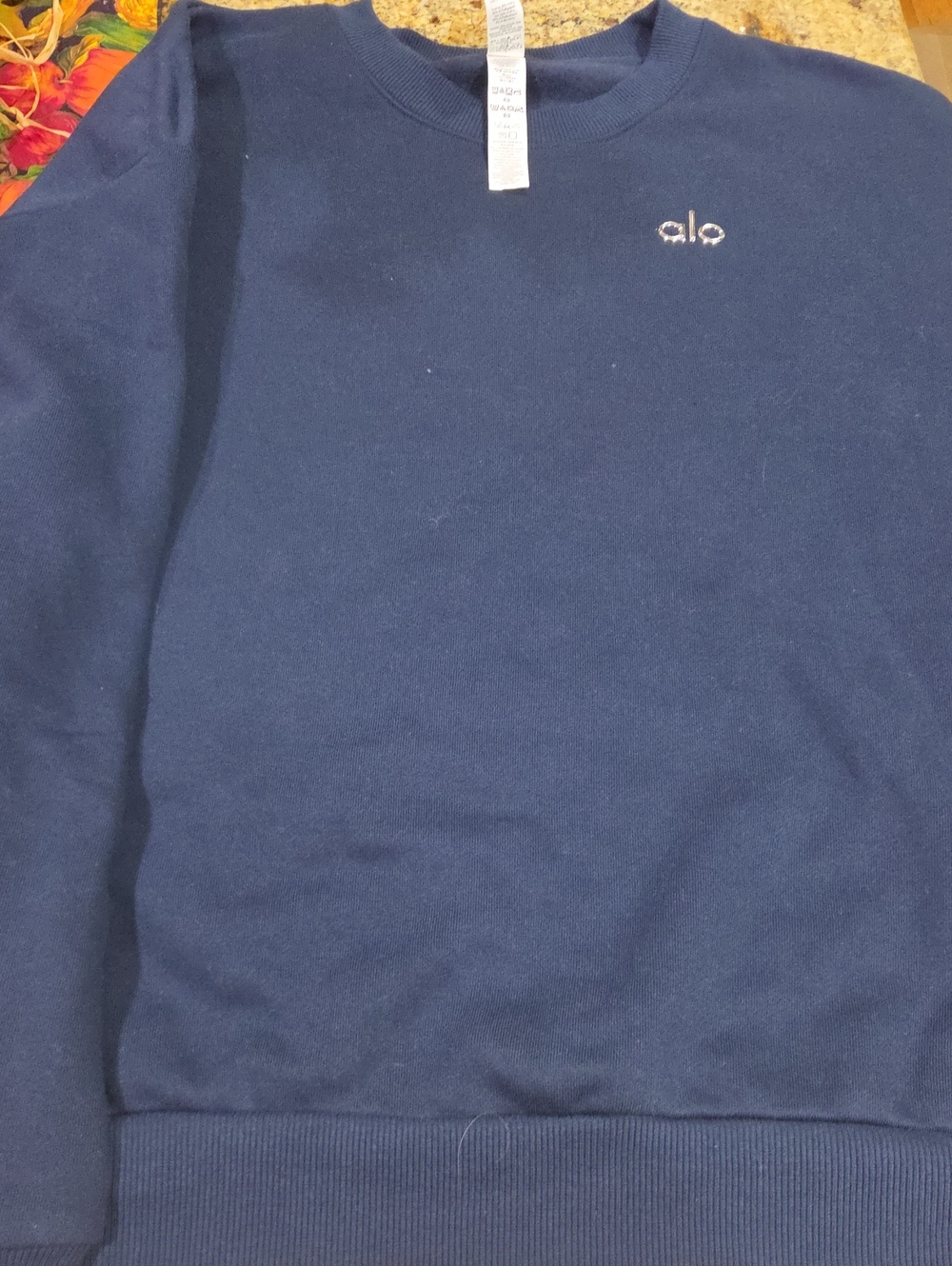 ALO Yoga Navy Women's Crewneck Sweatshirt with Embroidered Logo
